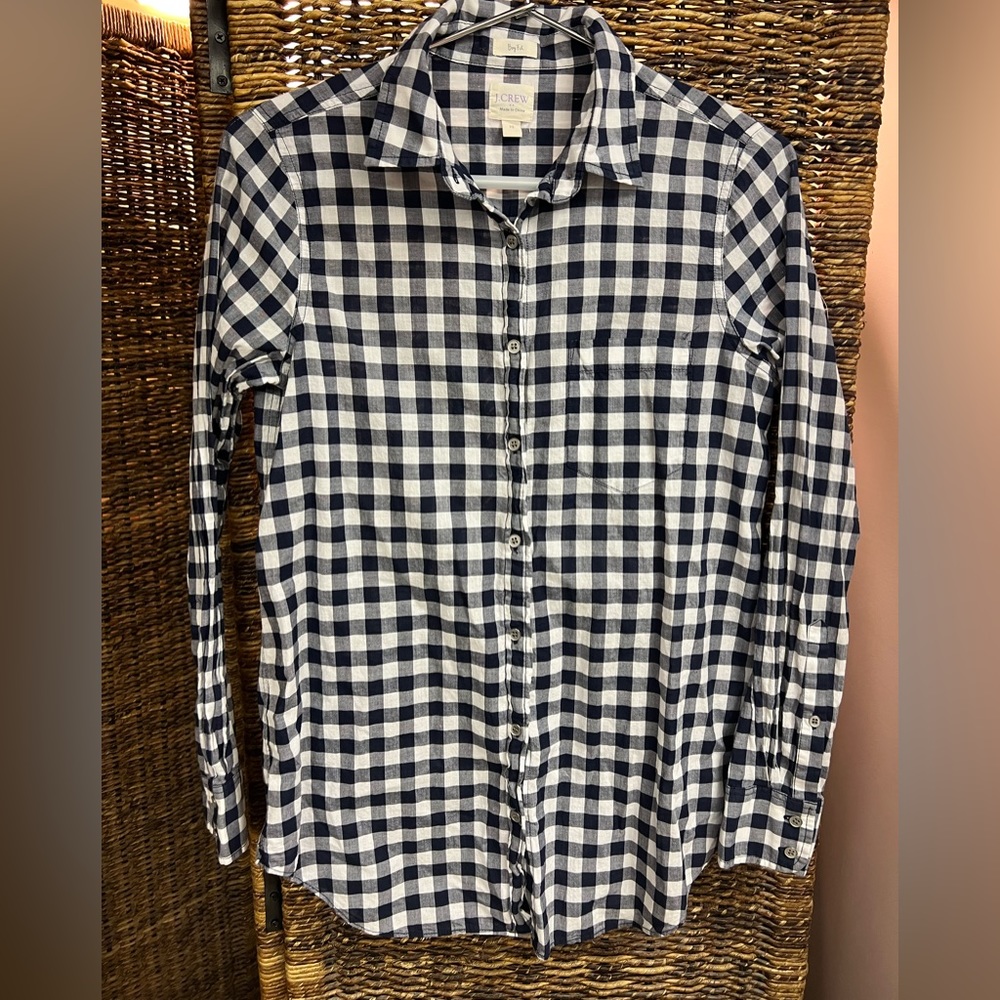 J. Crew- Boy Fit, Button up, Blue/ white shirt- Size: XS, Pre-Owned